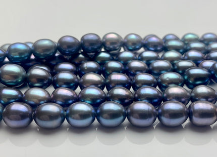 7.5-8x8-9 mm AAAA Top Quality Blue Peacock Color Oval/Rice Freshwater Pearls High Quality/Luster Blue Peacock Pearls 44-47 Pieces #P1415
