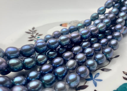 7.5-8x8-9 mm AAAA Top Quality Blue Peacock Color Oval/Rice Freshwater Pearls High Quality/Luster Blue Peacock Pearls 44-47 Pieces #P1415