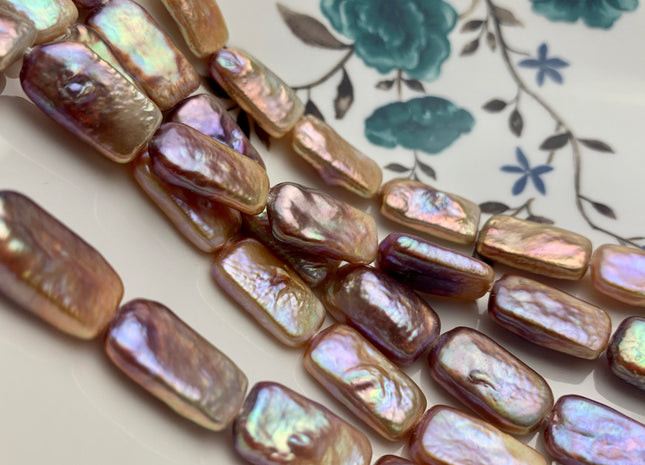 10-11x17-18mm AAAA Natural Dark Mauve Purple Pink Rectangle Coin Freshwater Pearl Beads Rare Super High Luster Pearl 11 Pcs 8 Inches #P1331