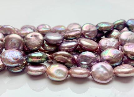 11-12mm AAAAA Half Strand Natural Dark Mauve Purple Pink Thick Coin Freshwater Pearl Beads Genuine High Luster Coin Pearl 16 Pieces #P1340
