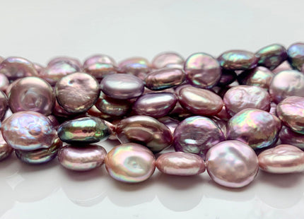12mm AAA Half Strand Natural Dark Mauve Purple Pink Thick Coin Freshwater Pearl Beads Genuine High Luster Coin Pearl 14 Beads #P1340