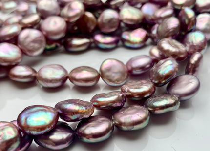 11-12mm AAAAA Half Strand Natural Dark Mauve Purple Pink Thick Coin Freshwater Pearl Beads Genuine High Luster Coin Pearl 16 Pieces #P1340