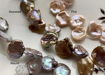 14-17 mm AAAA Natural Pink/Mauve/Seaweed Color Top Drilled Freshwater Pearl Beads Genuine High Luster Natural Cornflake Keshi Pearls #P1351