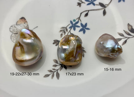 OnePiece 16-22x25-30mm AAA Large Hole Very Rare Jumbo Natural Mauve Pink Baroque Pearl High Luster With Iridescent Color Nugget Beads #P1353