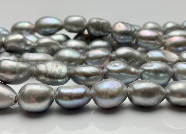 10-11x12-15 mm Large Hole Gray Color Rice Nugget Shape Freshwater Pearls Beads Hole Size 2.1mm Rare Large Gray Nugget Pearl 28 Pieces #P1357