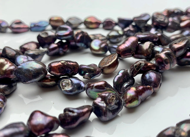 8x10-12 mm Purple Peacock Color Keshi Freshwater Pearls Beads Genuine Rice Nugget Shape Keshi Freshwater Pearl Beads #P1362
