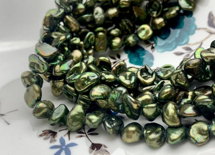 8-10 mm Dark Green Color Keshi Nugget Freshwater Pearl Beads Center Drilled Very Rare High Luster Keshi Nugget Pearl #P1364