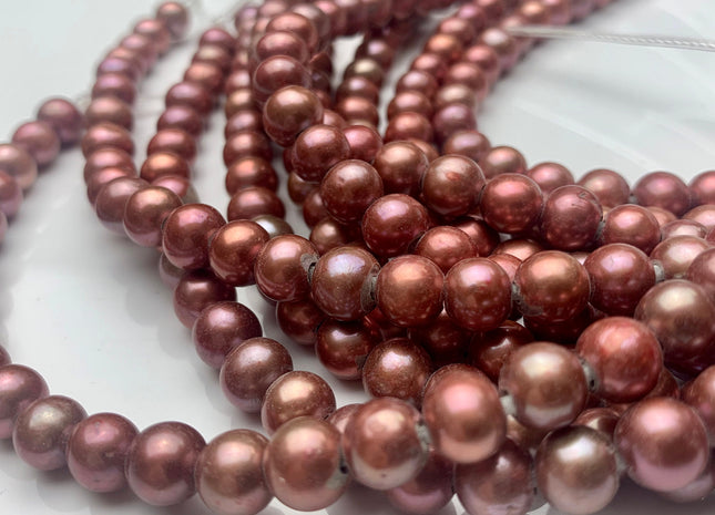 8 mm AAA Large Hole Half Strand Brick Pink Color Freshwater Round Pearl Beads Hole Size 2.2mm Genuine Freshwater Pearls 29 Pieces #P1421