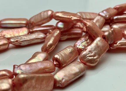 7-8x17-20 mm Salmon Pink Color Rectangle Coin Freshwater Pearl Beads Genuine Rectangle Coin Freshwater Pearls #P1413