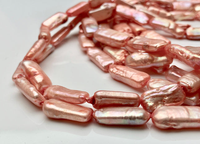7-8x17-20 mm Salmon Pink Color Rectangle Coin Freshwater Pearl Beads Genuine Rectangle Coin Freshwater Pearls #P1413