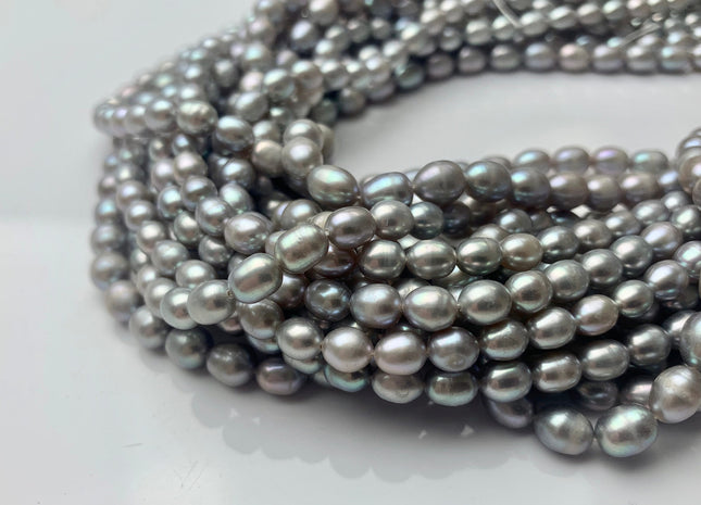 4.5x6mm OR 5.5x7mm AAA Gray Color Rice/Oval Shape Freshwater Pearls Genuine Smooth And Shiny Freshwater Pearl Beads #P1424