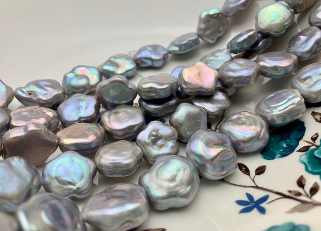 16-18mm AAA Very Rare Pinkish Gray Color Flower Shape Freshwater Coin Pearl Beads Genuine Super High Luster Flower Thick Coin Pearls #P1376
