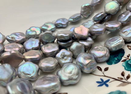 16-18mm AAA Very Rare Pinkish Gray Color Flower Shape Freshwater Coin Pearl Beads Genuine Super High Luster Flower Thick Coin Pearls #P1376