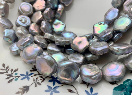 16-18mm AAA Very Rare Pinkish Gray Color Flower Shape Freshwater Coin Pearl Beads Genuine Super High Luster Flower Thick Coin Pearls #P1376