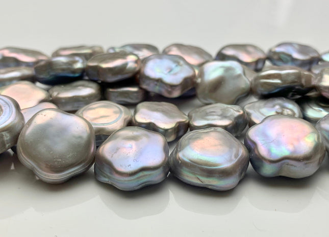 16-18mm AAA Very Rare Pinkish Gray Color Flower Shape Freshwater Coin Pearl Beads Genuine Super High Luster Flower Thick Coin Pearls #P1376