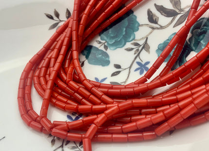 3x6 mm AAA Red Bamboo Coral Smooth Tube Shape Red Bamboo Coral Gemstones Loose Beads 16 Inches Strand 65 Pieces #3564