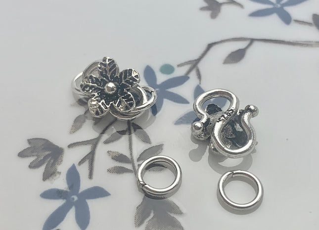 10x12mm 925 Sterling Silver Antique Bali Style Flower Shape Clasp Genuine Silver Findings 925 Sterling Silver Rose Clasps DIY Jewelry #10141