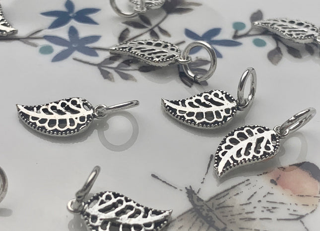One Piece 7x13 mm 925 Sterling Silver Leaf Shape Pendant Findings Antique Bali Design Sterling Silver Pendant #10147
