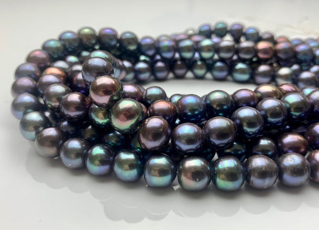 10-11 mm AAA Rainbow Peacock Color Off Round Freshwater Pearl Beads Genuine High Luster Peacock Colored Pearls 42 Beads #P1384