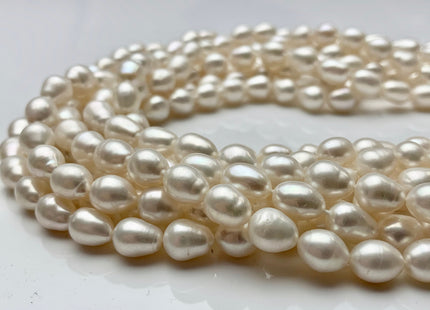 7x9 mm Half Strand Natural White Tear Drop Shape Rice/Oval Freshwater Pearls Genuine Freshwater Pearls 21 Beads #P1383