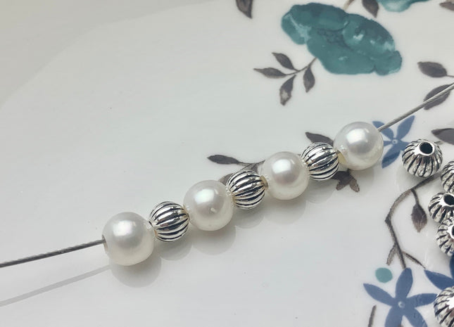 One Piece 6 mm 925 Sterling Silver Tibetan Style Silver Spacer Ball Genuine Sterling Silver Large Hole Spacer Bali Antique Beads #10157