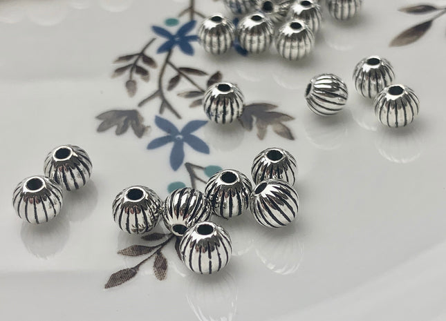 One Piece 6 mm 925 Sterling Silver Tibetan Style Silver Spacer Ball Genuine Sterling Silver Large Hole Spacer Bali Antique Beads #10157