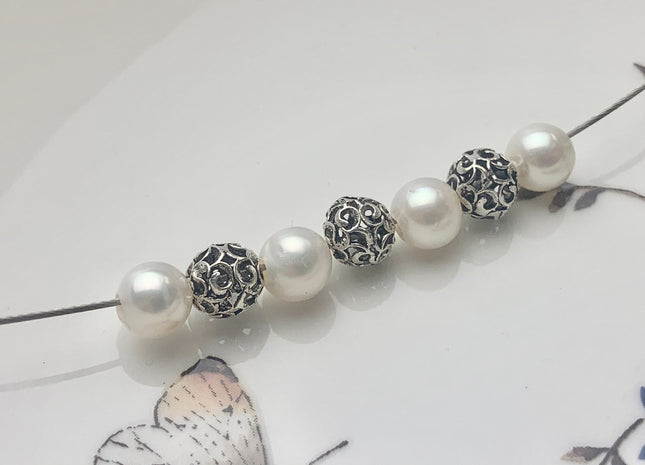 One Piece 8 mm 11.5 mm 925 Sterling Silver Tibetan Style Silver Spacer Ball Genuine Sterling Silver Spacer Bali Antique Beads #10158
