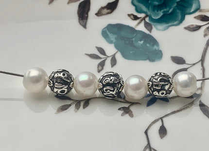 One Piece 8mm 10mm 12mm 925 Sterling Silver Tibetan Style Silver Spacer Ball Genuine Sterling Silver Large Hole Bali Antique Beads #10162