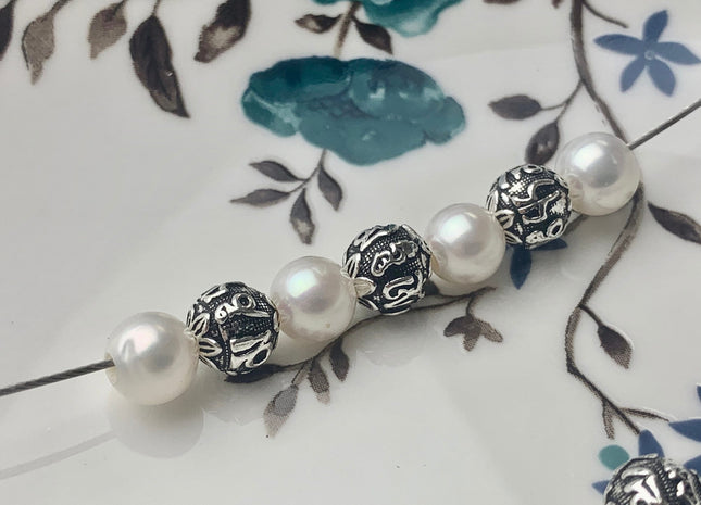 One Piece 8mm 10mm 12mm 925 Sterling Silver Tibetan Style Silver Spacer Ball Genuine Sterling Silver Large Hole Bali Antique Beads #10162