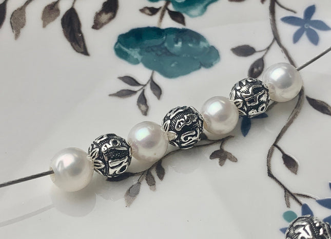 One Piece 8mm 10mm 12mm 925 Sterling Silver Tibetan Style Silver Spacer Ball Genuine Sterling Silver Large Hole Bali Antique Beads #10162