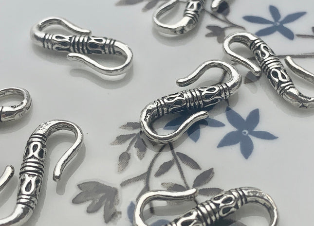 One Piece 8x20mm 925 Sterling Silver Hook Clasp Sterling Silver Finding Clasp Antique S Shape Silver Hook with Closed Jump Rings #10163