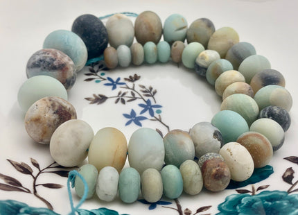 6x10-15x20 mm Natural Smooth Rondelle Multi Color Matte Amazonite Beads Natural Green Graduated Jumbo Amazonite 16 Inches 43 Pieces #3573