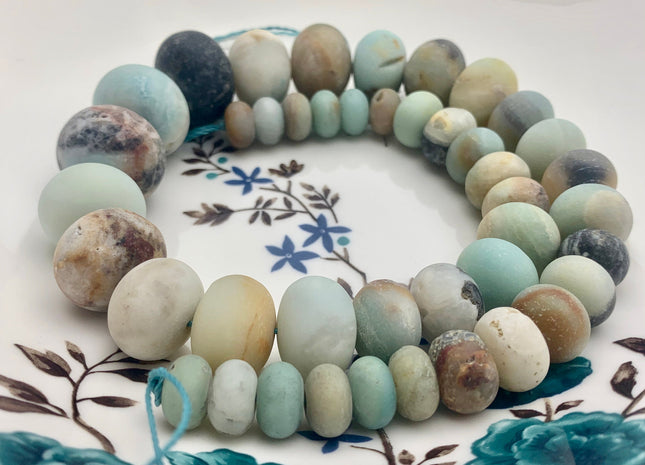 6x10-15x20 mm Natural Smooth Rondelle Multi Color Matte Amazonite Beads Natural Green Graduated Jumbo Amazonite 16 Inches 43 Pieces #3573