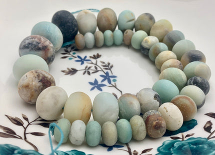 6x10-15x20 mm Natural Smooth Rondelle Multi Color Matte Amazonite Beads Natural Green Graduated Jumbo Amazonite 16 Inches 43 Pieces #3573