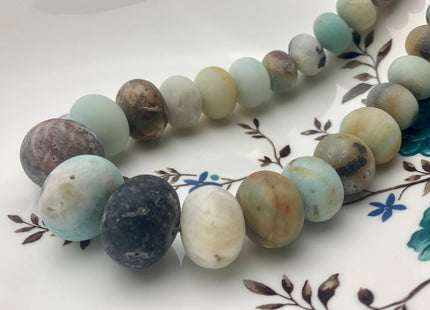 6x10-15x20 mm Natural Smooth Rondelle Multi Color Matte Amazonite Beads Natural Green Graduated Jumbo Amazonite 16 Inches 43 Pieces #3573