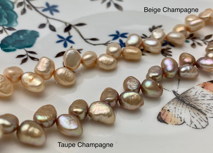 7x9 mm AA Rare Beige OR Taupe Champagne Color Diagonal Top Drilled Freshwater Nugget Pearls Genuine Cultured Freshwater Pearl Beads #P1408