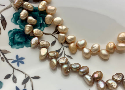 7x9 mm AA Rare Beige OR Taupe Champagne Color Diagonal Top Drilled Freshwater Nugget Pearls Genuine Cultured Freshwater Pearl Beads #P1408