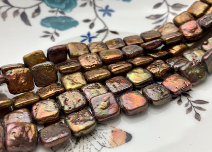 10mm Dark Brown / Copper Gold Square Coin Freshwater Pearls Flat Square Coin Pearl Beads Genuine Freshwater Square Coin Pearls #813