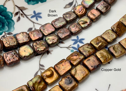 10mm Dark Brown / Copper Gold Square Coin Freshwater Pearls Flat Square Coin Pearl Beads Genuine Freshwater Square Coin Pearls #813