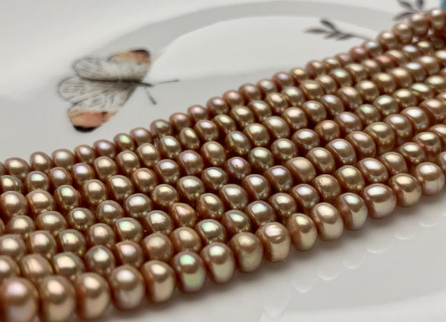 5mm 6.5mm AAA Dark Taupe Champagne Button Freshwater Pearl Beads Genuine Freshwater Pearl Champagne Color Rondelle Button Potato Pearls #55