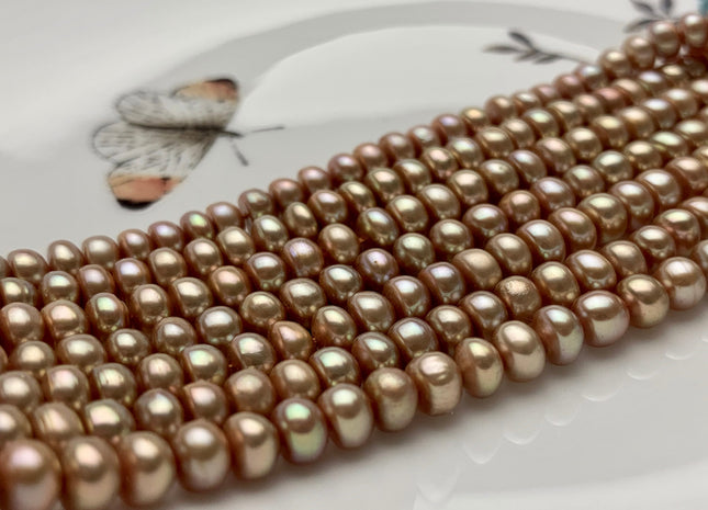 5mm 6.5mm AAA Dark Taupe Champagne Button Freshwater Pearl Beads Genuine Freshwater Pearl Champagne Color Rondelle Button Potato Pearls #55