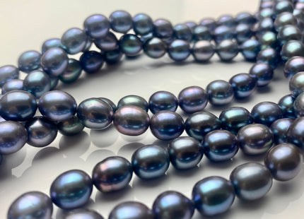 7.5-8x8-9 mm AAAA Top Quality Blue Peacock Color Oval/Rice Freshwater Pearls High Quality/Luster Blue Peacock Pearls 44-47 Pieces #P1415