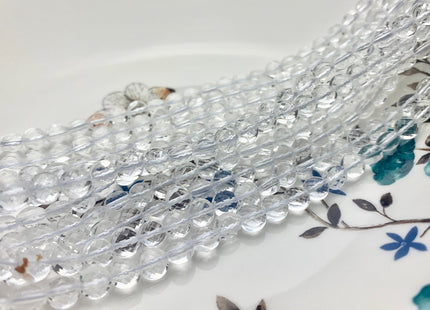4mm 6mm 8mm AAA Micro Faceted Diamond Cut Clear Rock Quartz Flat Coin Disc Gemstone Beads Genuine Natural Gemmy Beads 15 Inches Strand #3571