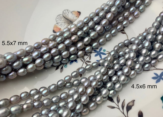 4.5x6mm OR 5.5x7mm AAA Gray Color Rice/Oval Shape Freshwater Pearls Genuine Smooth And Shiny Freshwater Pearl Beads #P1424