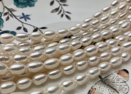 5.5-6x10-11 mm AAA Natural White Rice Freshwater Pearl Beads Genuine Long Rice/Oval High Quality Smooth Freshwater Pearl 41-45 Pieces #P1434