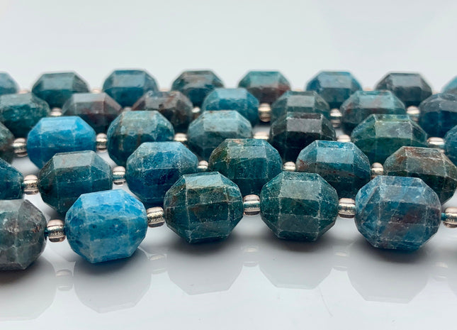 9x10mm 10x12mm AAA Half Strand Faceted Energy Prism Cut Apatite Gemstone Genuine Double Terminated Points Natural Blue Apatite Beads #3591