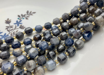 7x8mm Half Strand Faceted Energy Prism Cut Sapphire Gemstone Genuine Double Terminated Points Natural Blue Sapphire Beads 19-20 Pieces #3610