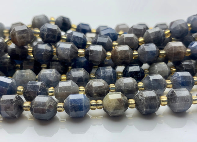 7x8mm Half Strand Faceted Energy Prism Cut Sapphire Gemstone Genuine Double Terminated Points Natural Blue Sapphire Beads 19-20 Pieces #3610
