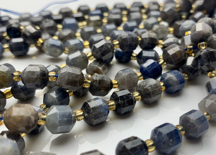 7x8mm Half Strand Faceted Energy Prism Cut Sapphire Gemstone Genuine Double Terminated Points Natural Blue Sapphire Beads 19-20 Pieces #3610