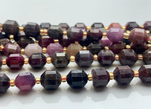 5x6mm 7x8mm Half Strand Faceted Energy Prism Cut Ruby Gemstone Genuine Double Terminated Points Natural Red Pink Ruby Beads #3608